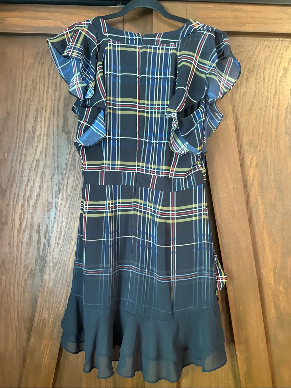 Bar III Black Plaid Ruffle Hem Fit-and-Flare Dress - Picture 2 of 4